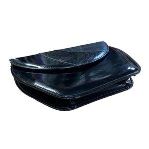 Unique Asymmetrical Shape Black Patent Leather Vintage Handbag Crossbody Bag